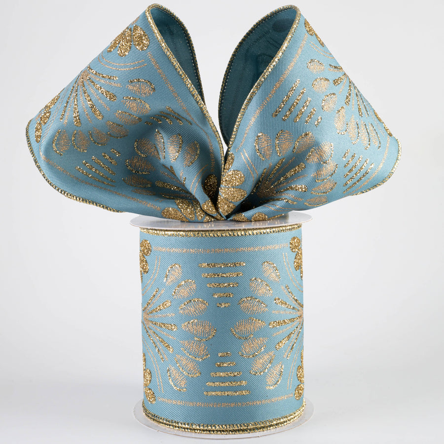 4" Bold Glittered Art Deco Ribbon: Smoke Blue (10 Yards)