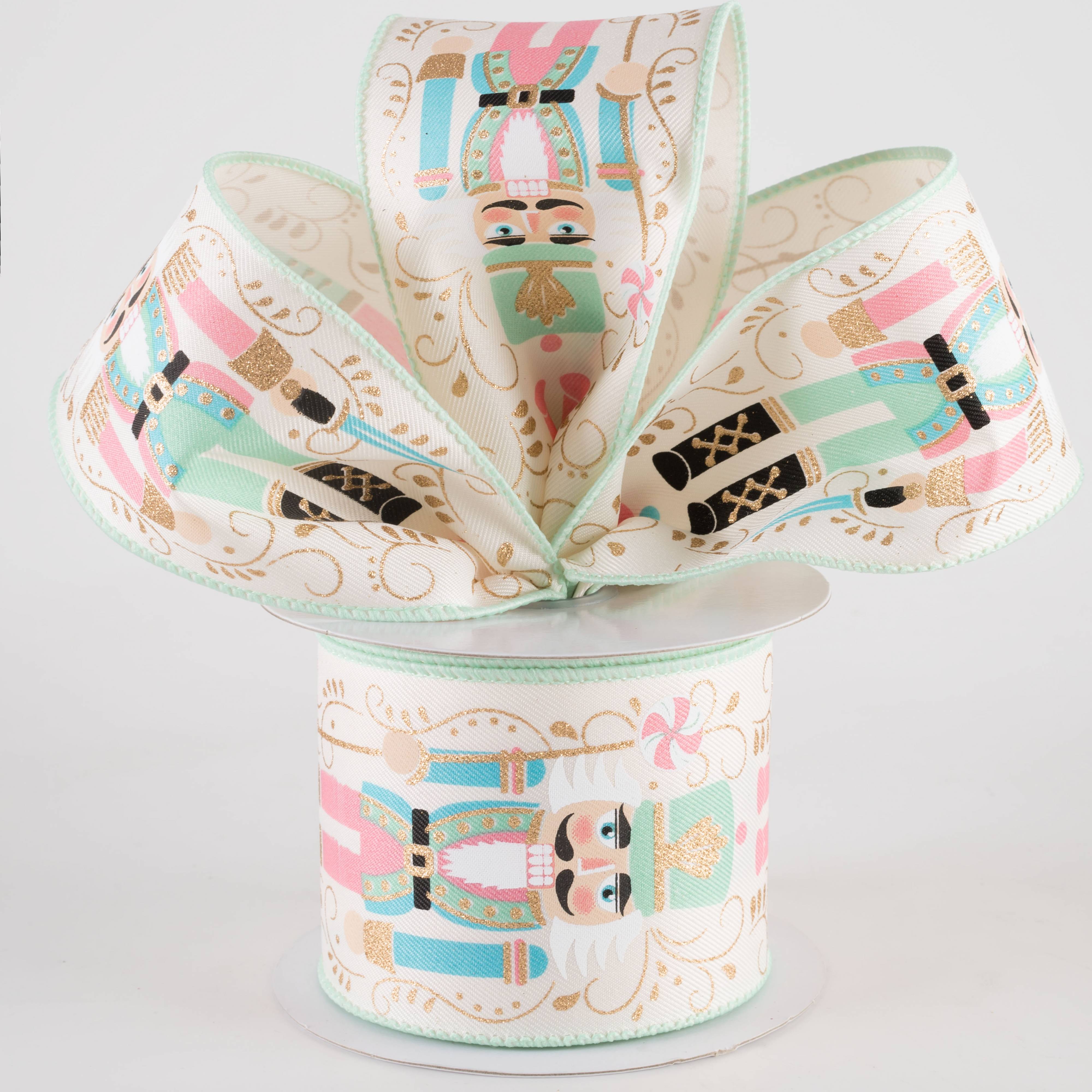 2.5" Pastel Nutcrackers Ribbon: Ivory (10 Yards)