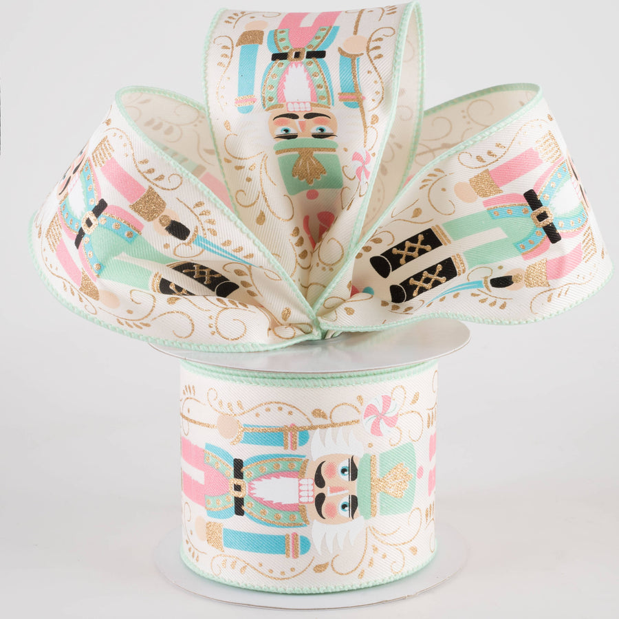 2.5" Pastel Nutcrackers Ribbon: Ivory (10 Yards)