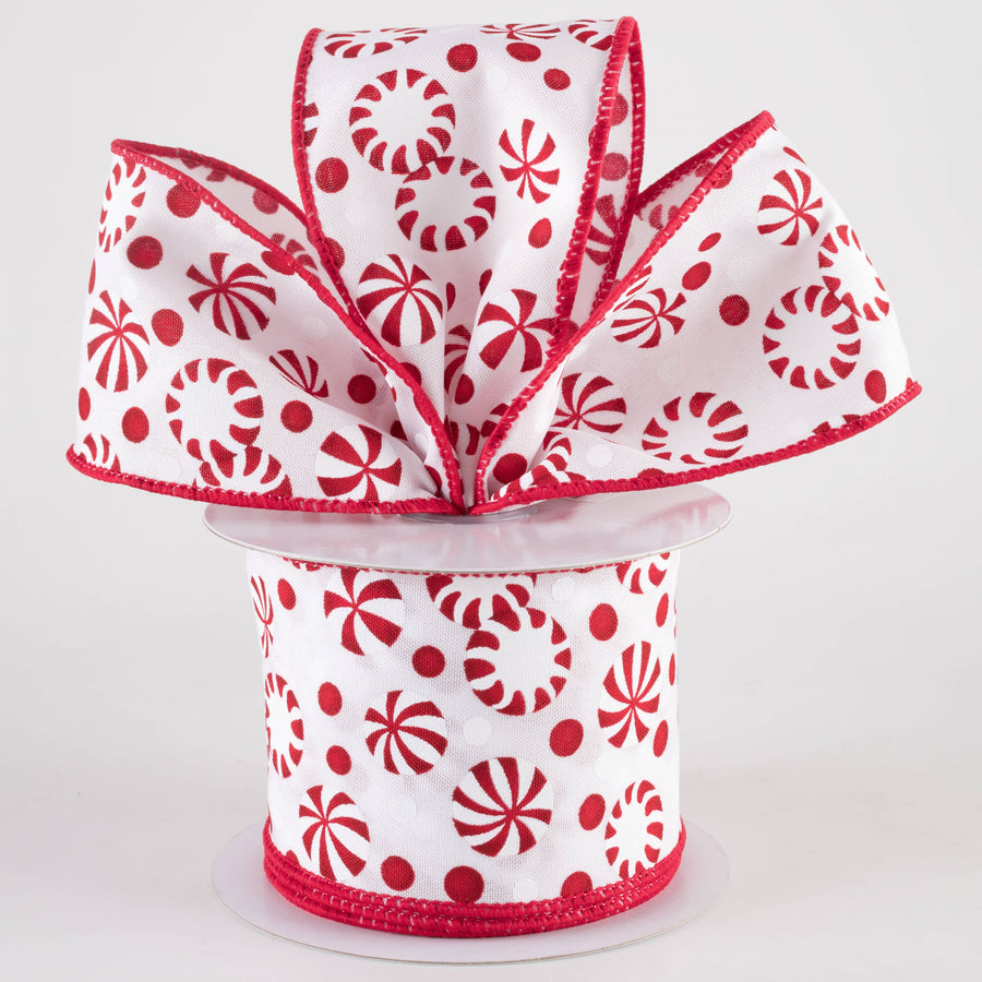 2.5" Christmas Candy Peppermints Ribbon: Red & White (10 Yards)