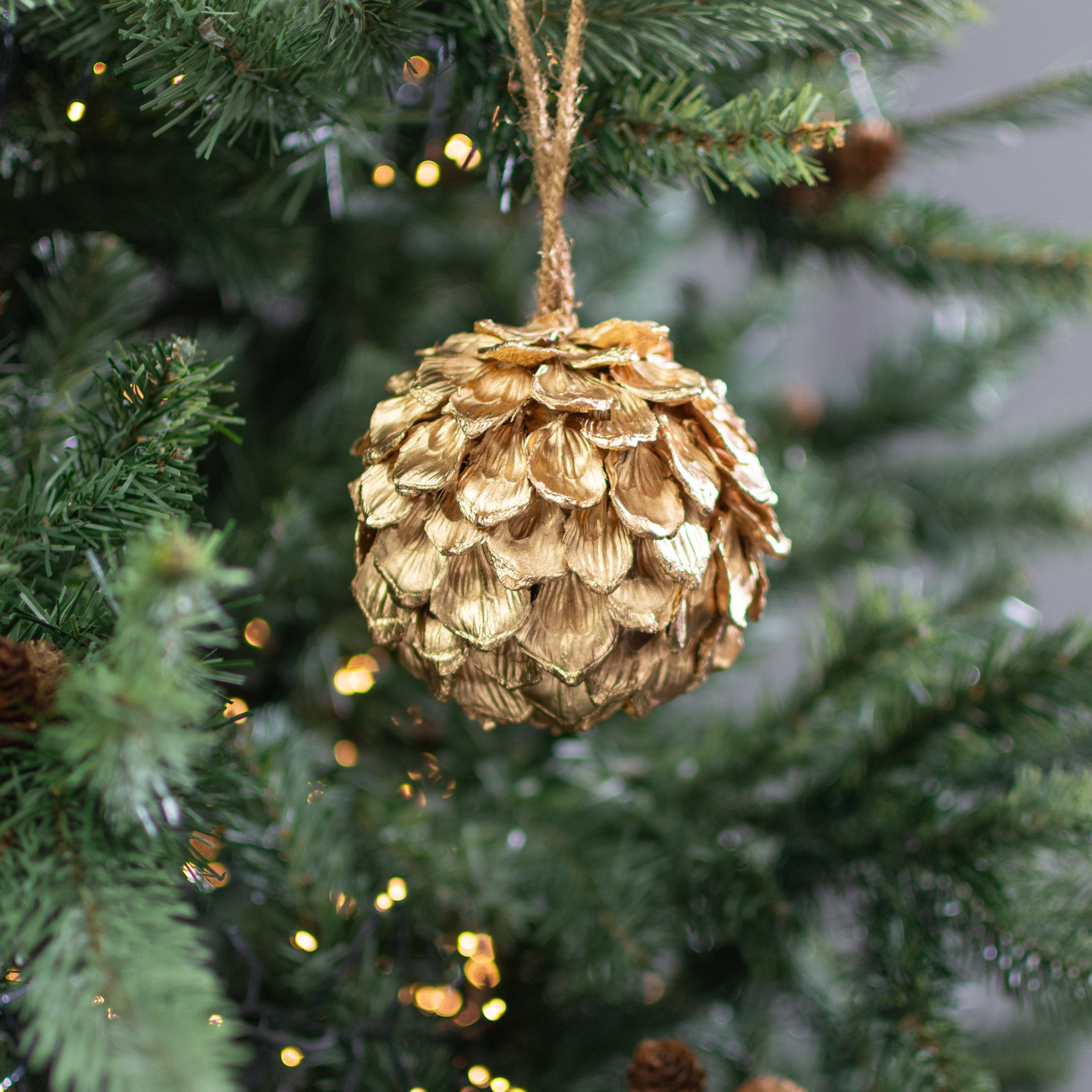 4.5" Pinecone Artichoke Ball Ornament: Gold Lifestyle Photo