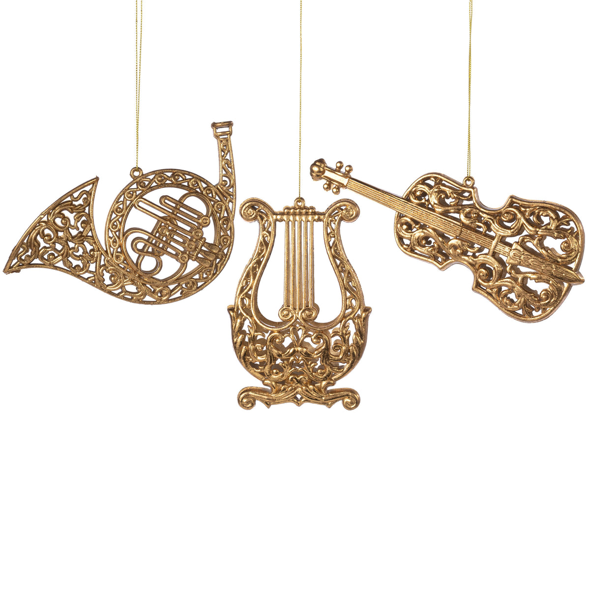 4-7" Musical Instrument Ornaments: Gold (3 Assorted) Item Number: XJ745008