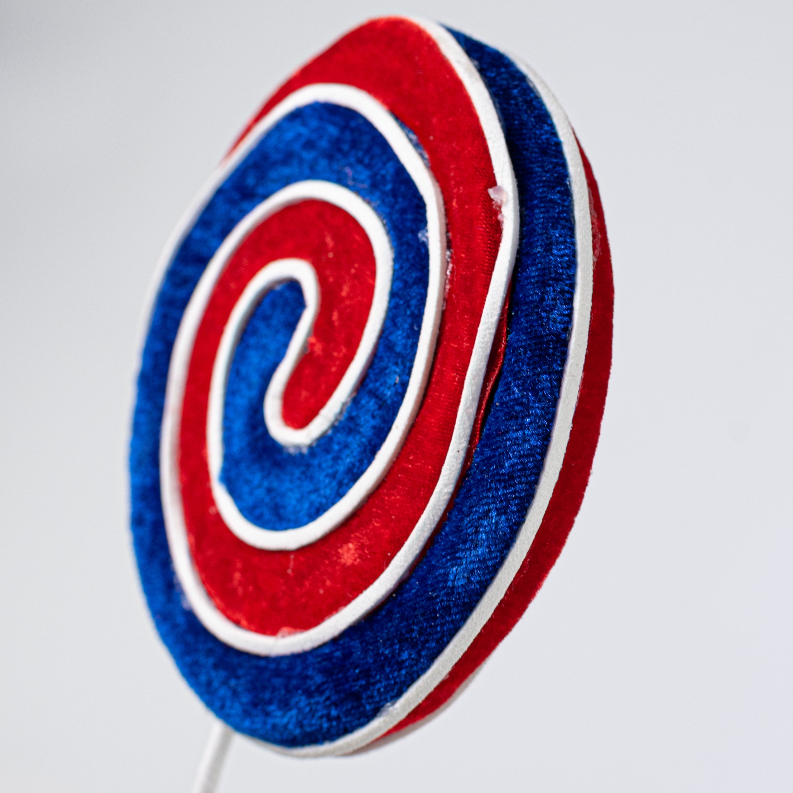 4.75" x 17" Velvet Swirl Lollipop Pick: Red, White & Blue Lifestyle Photo