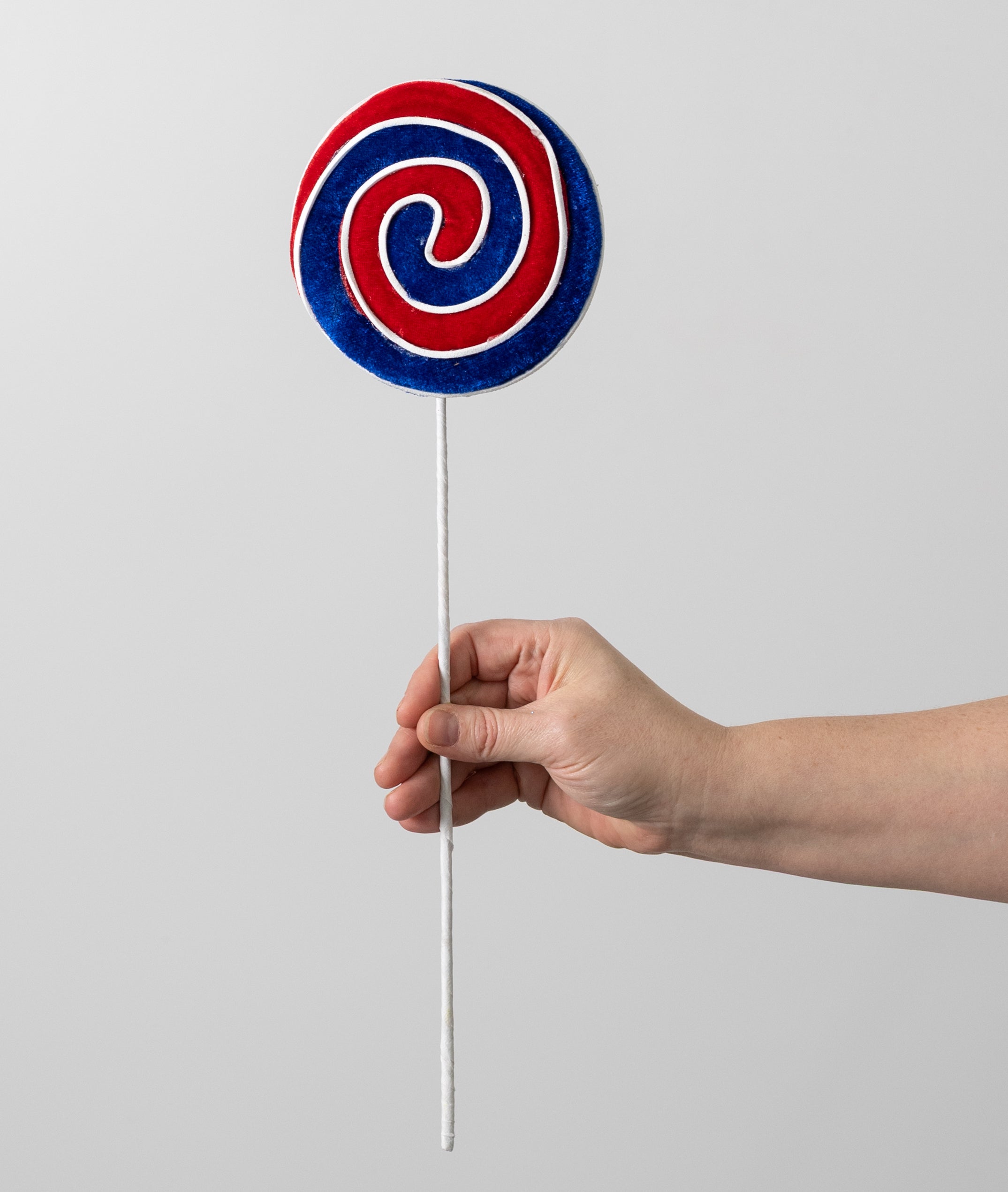 4.75" x 17" Velvet Swirl Lollipop Pick: Red, White & Blue detail photo 3