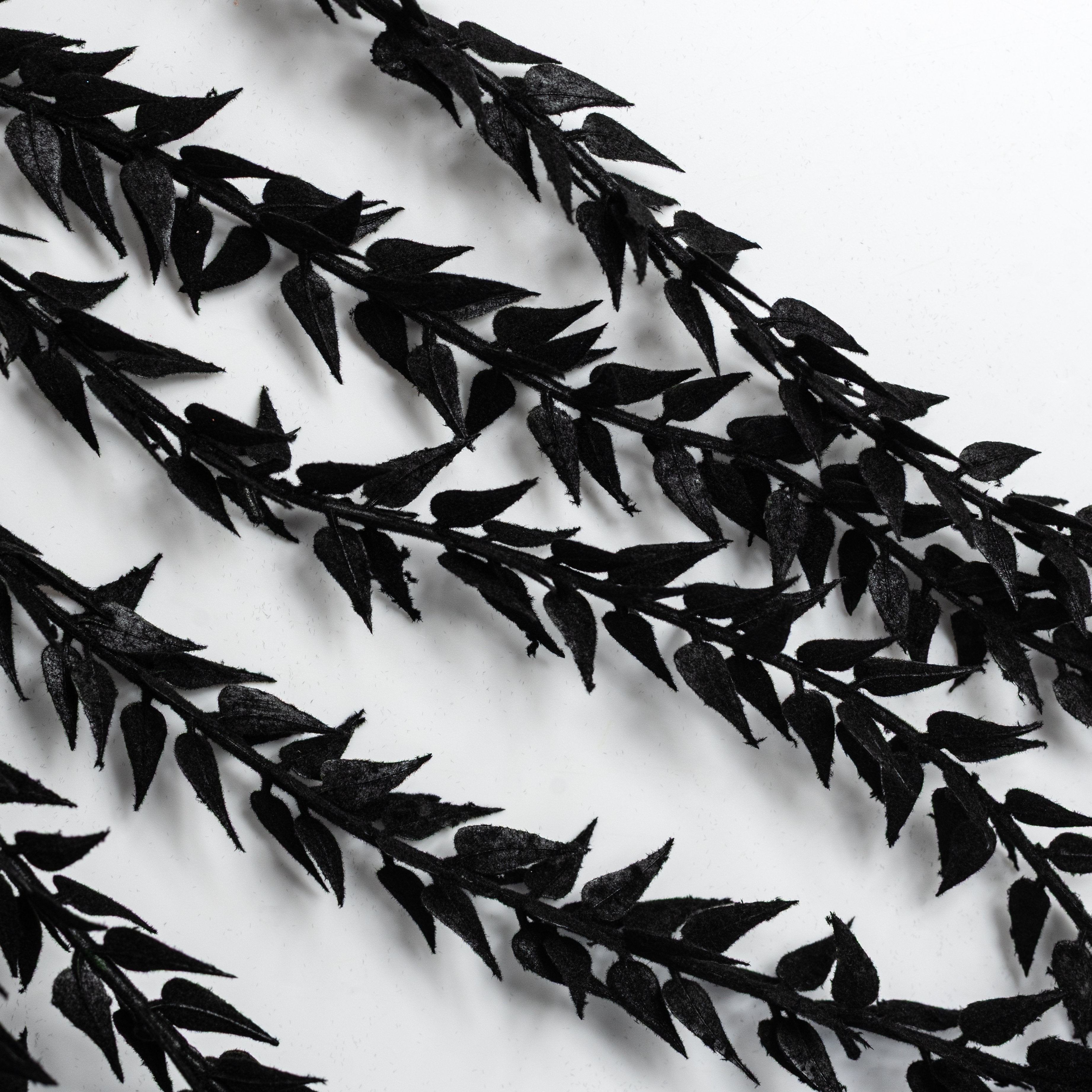 40" Plastic Flocked Draping Leaves Spray: Black (11 Stem) Lifestyle Photo