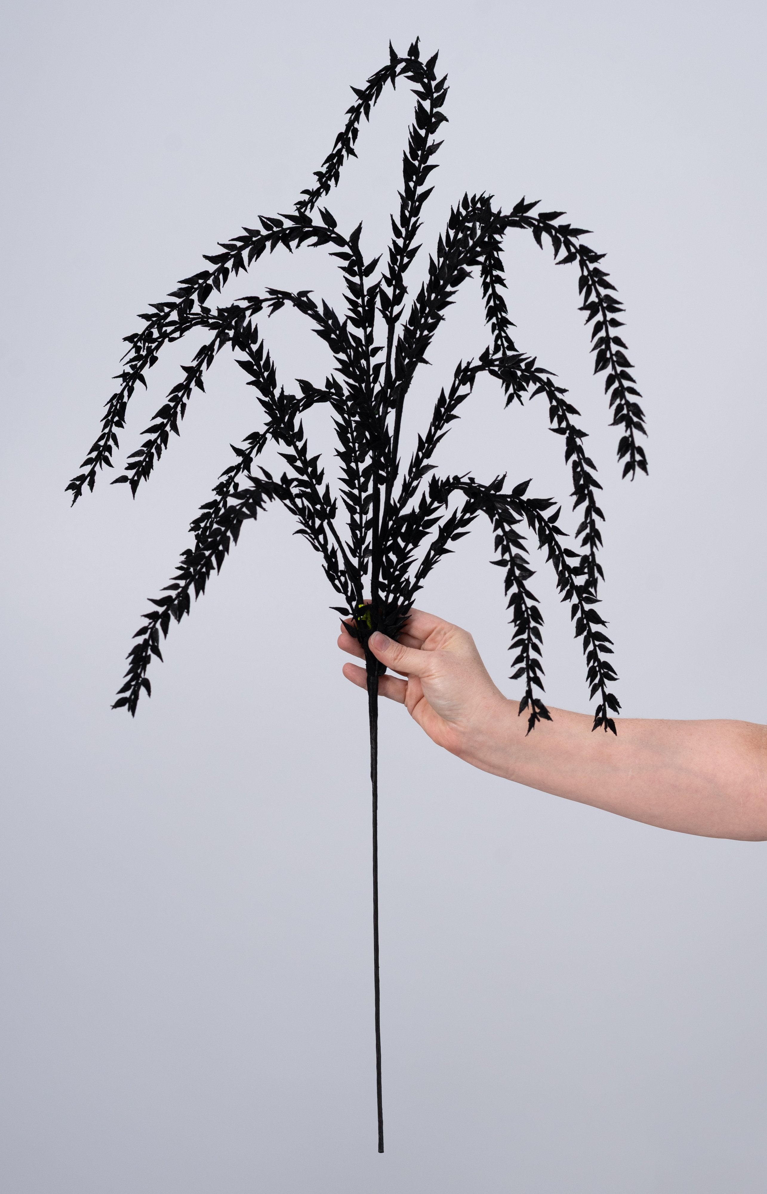 40" Plastic Flocked Draping Leaves Spray: Black (11 Stem) detail photo 3