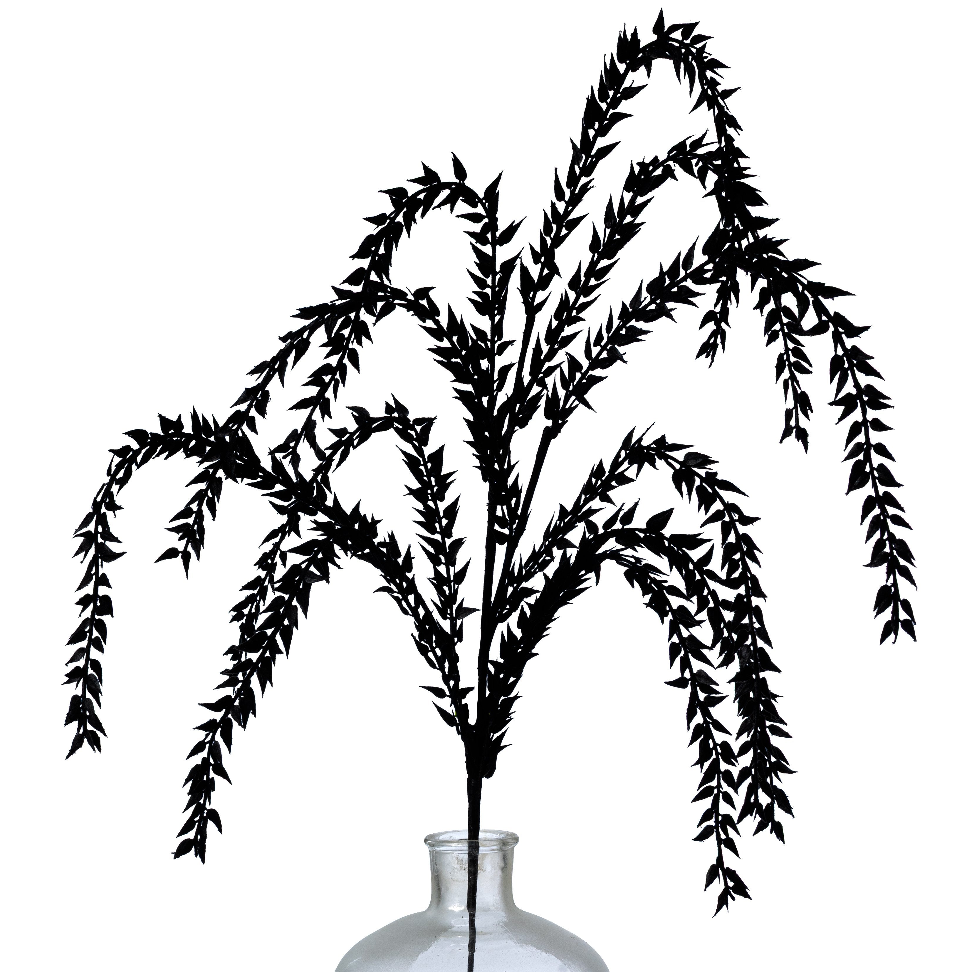 40" Plastic Flocked Draping Leaves Spray: Black (11 Stem) Item Number: 57492BK