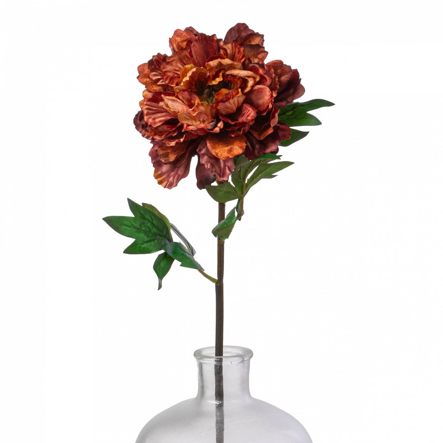 23" Velvet & Satin Peony Flower Stem: Rustic Red