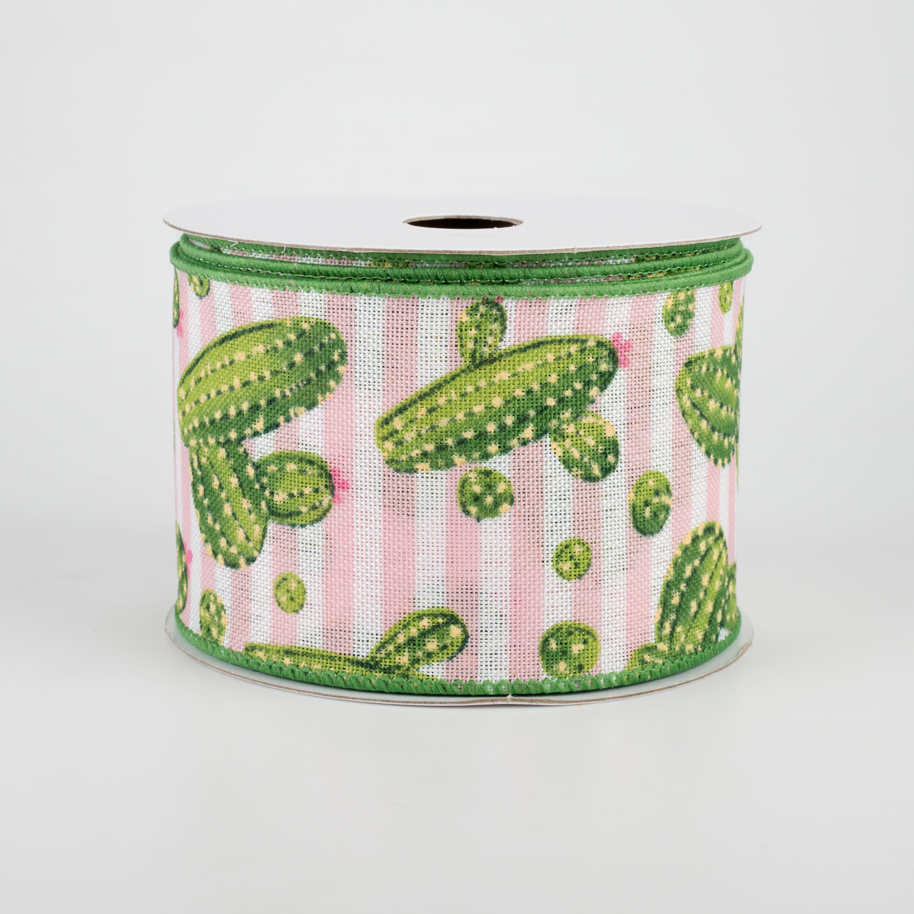 2.5" Cactus Stripe Ribbon: Pink & White (10 Yards)