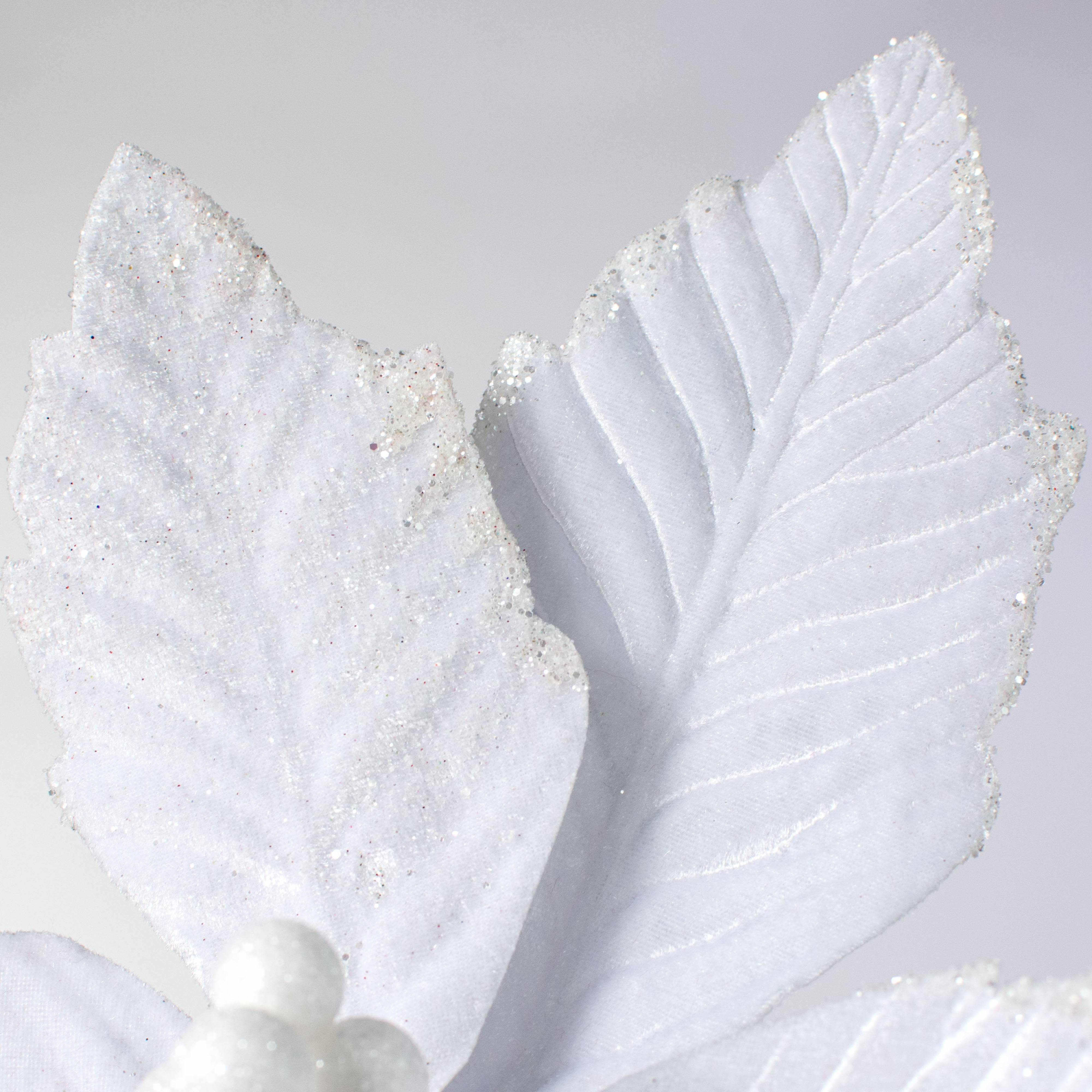 14" x 16" Velvet Poinsettia Stem: White
