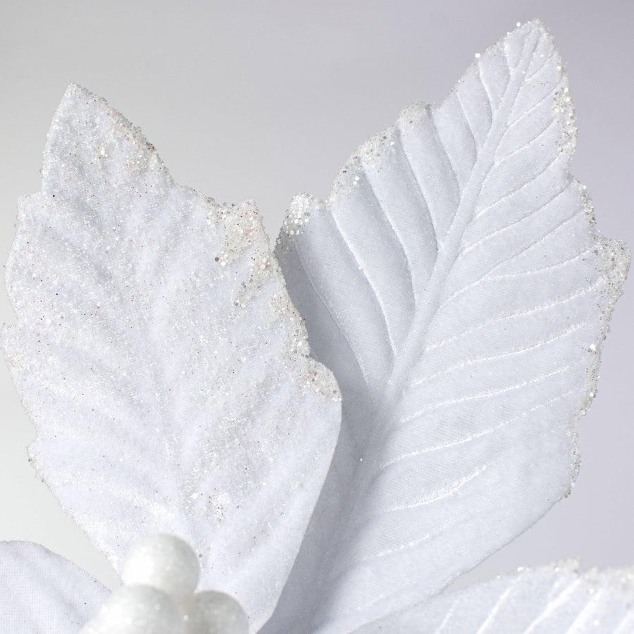 14" x 16" Velvet Poinsettia Stem: White