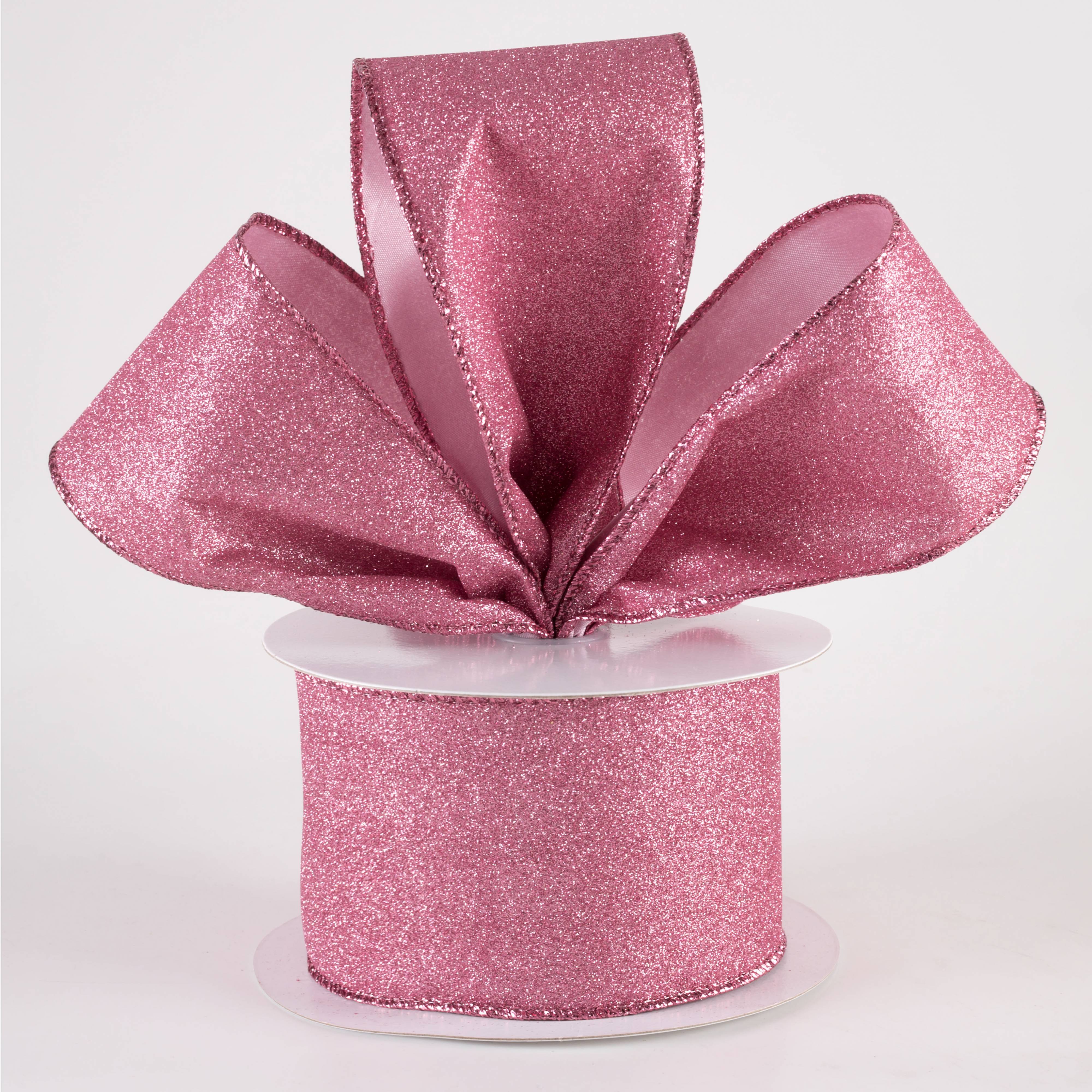 2.5" Lustrous All Flat Glitter Ribbon: Pink (10 Yards)