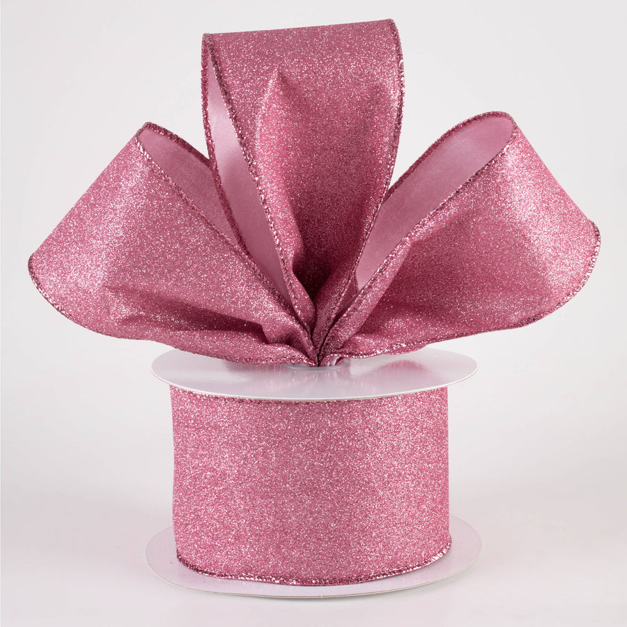 2.5" Lustrous All Flat Glitter Ribbon: Pink (10 Yards)
