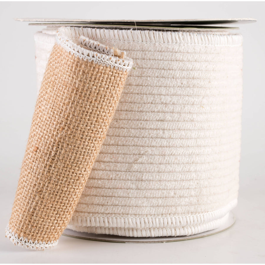 4" Corduroy & Burlap Double Sided Ribbon: Cream (5 Yards)