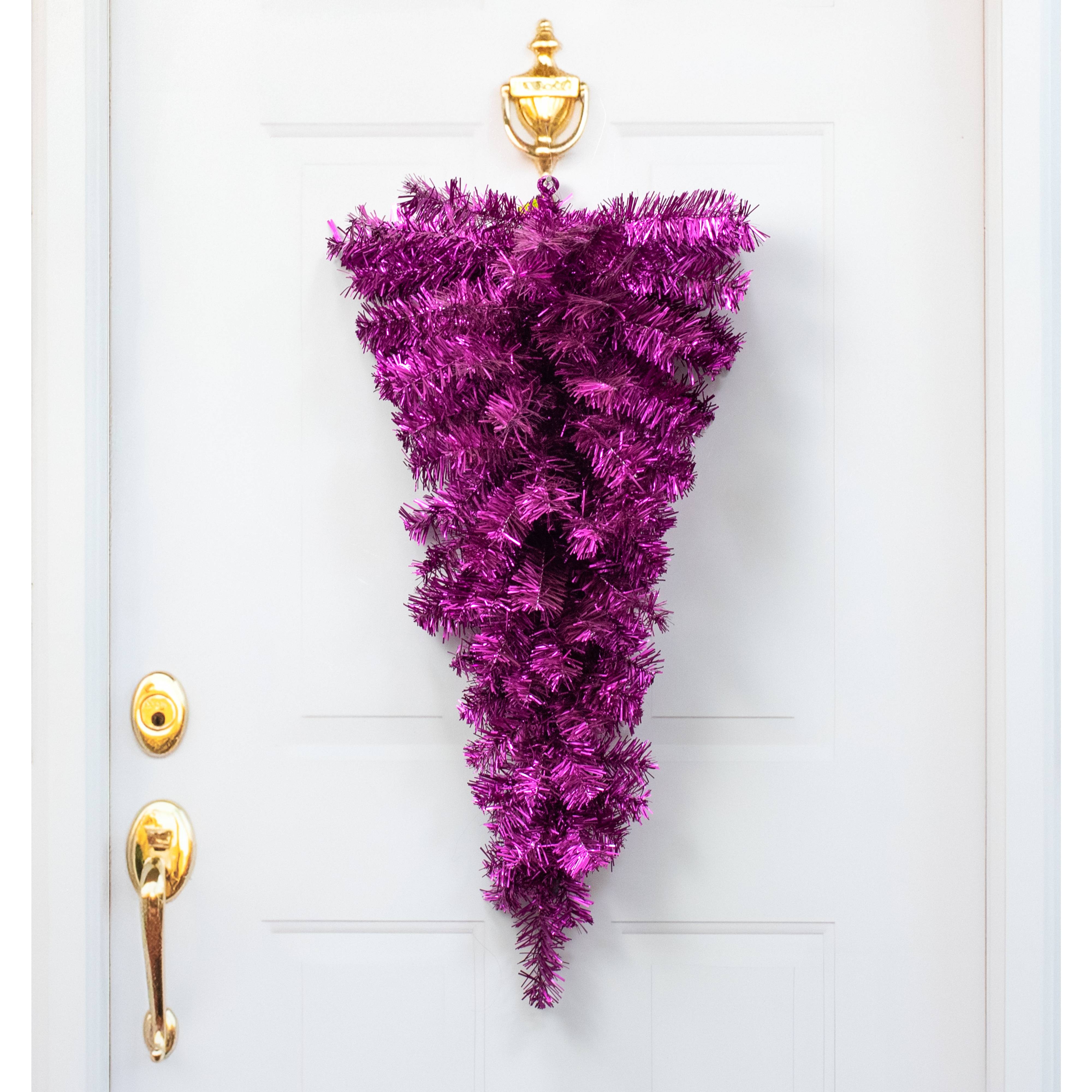 32" Pine Tinsel Teardrop Swag: Metallic Purple