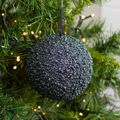 4" Iridescent Glitter Ball Ornament: Dark Navy Blue (Box of 4)