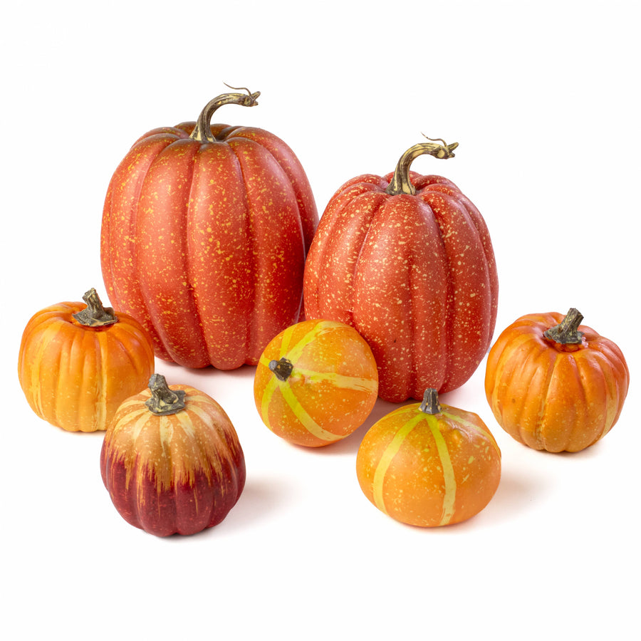 Assorted Artificial Pumpkins & Gourds: Orange & Yellow (Bag of 7)