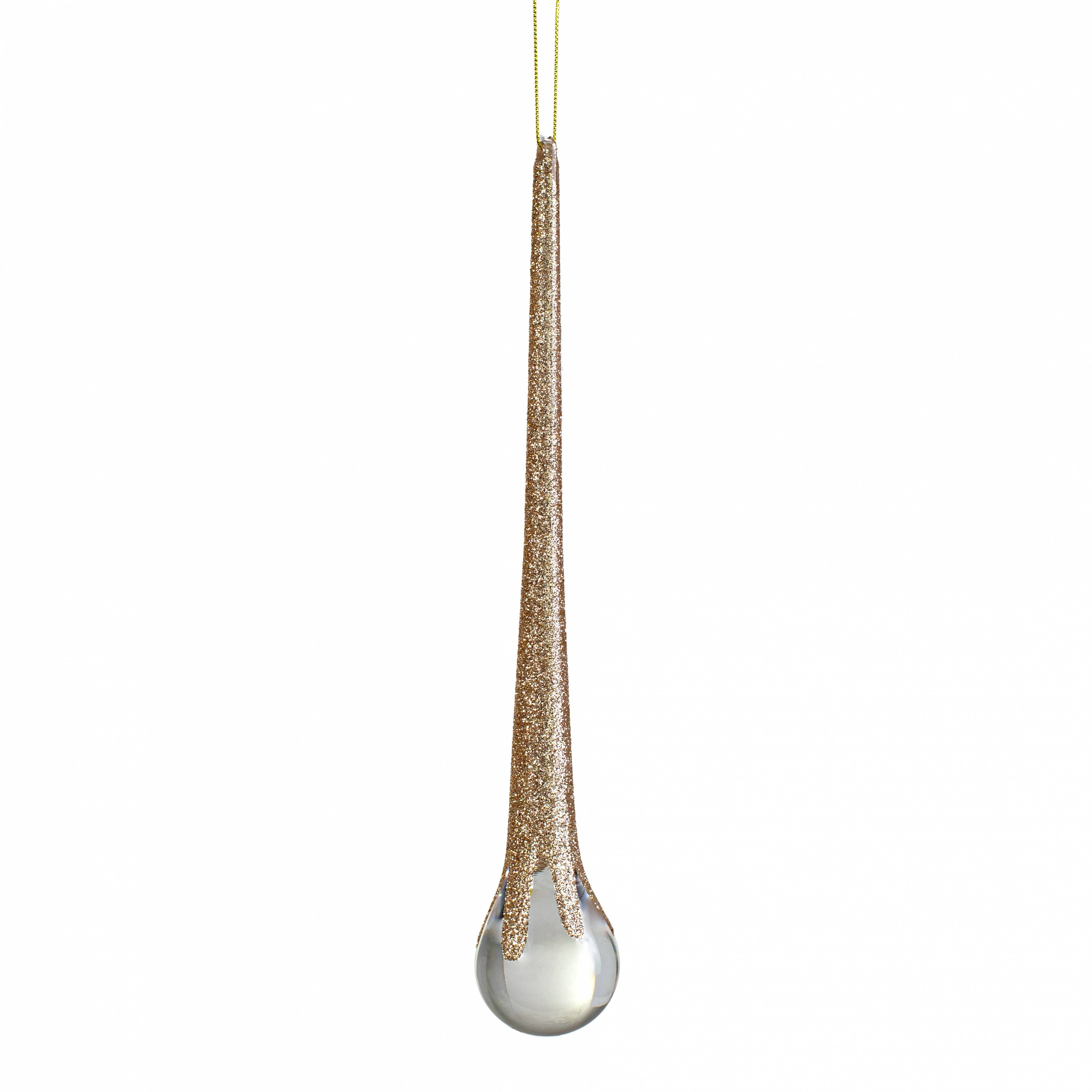 10" Glittered Teardrop Icicle Ornament: Champagne Gold
