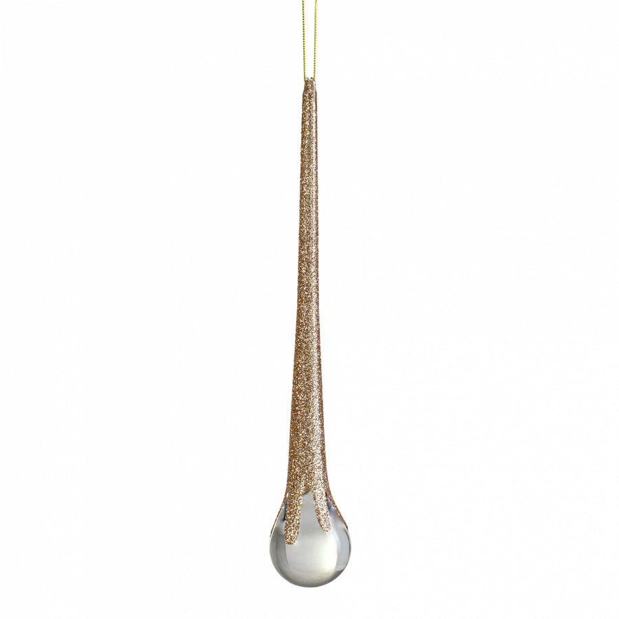 10" Glittered Teardrop Icicle Ornament: Champagne Gold