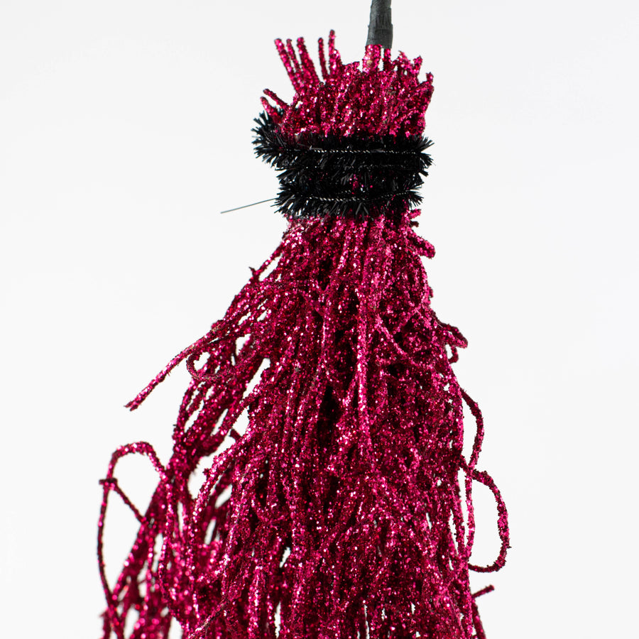 15" Glittered Angel Vine Witch Broom: Hot Pink