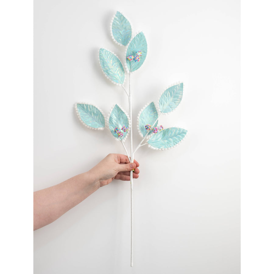 28" Iridescent Leaves & Sprinkles Spray: Blue