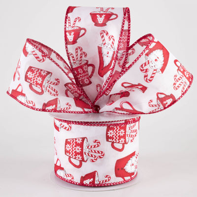 2.5" Santa Mug Hot Cocoa Ribbon: White (10 Yards)