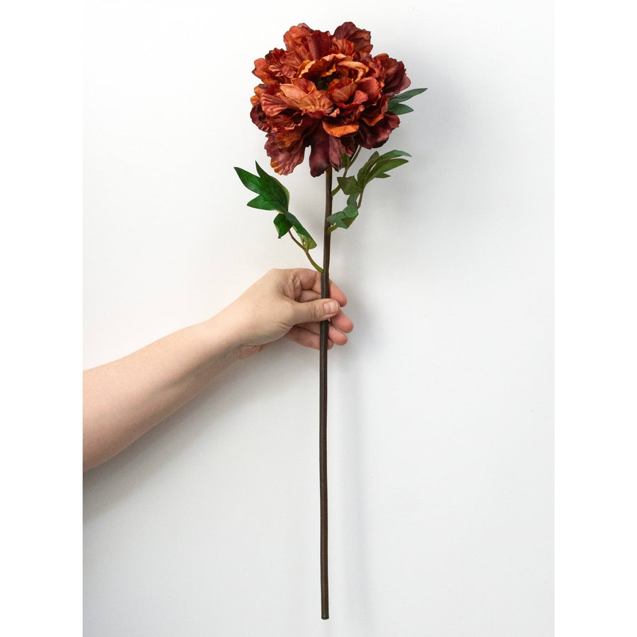 23" Velvet & Satin Peony Flower Stem: Rustic Red