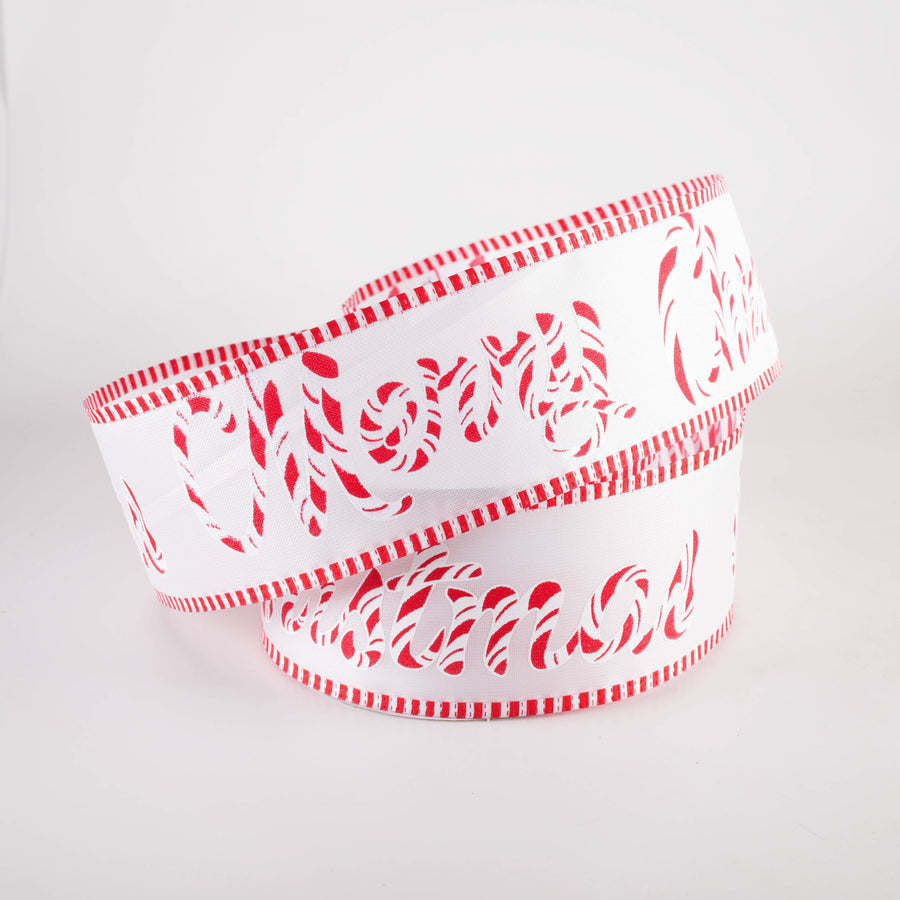 2.5" Satin Peppermint Merry Christmas Stripe Edge Ribbon (10 Yards)