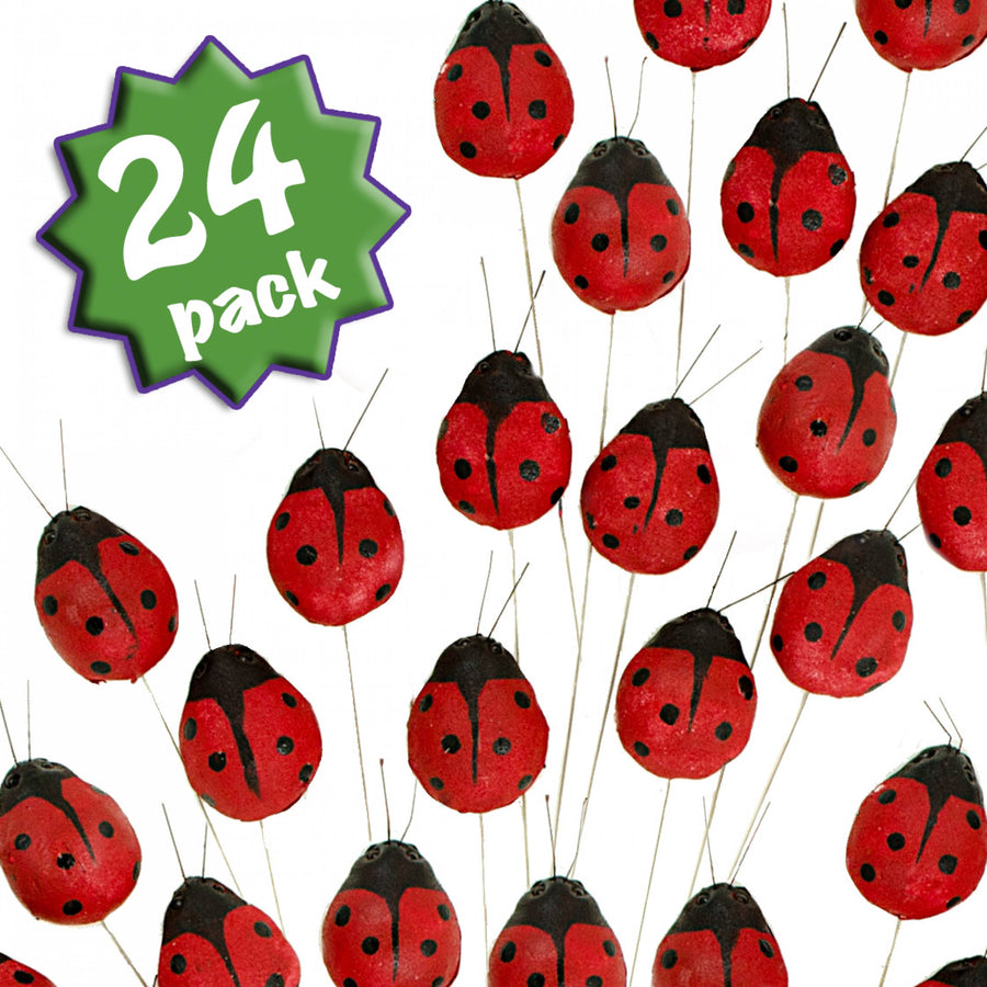 1.5" Red Ladybug On Wire Stem: 2 Dz