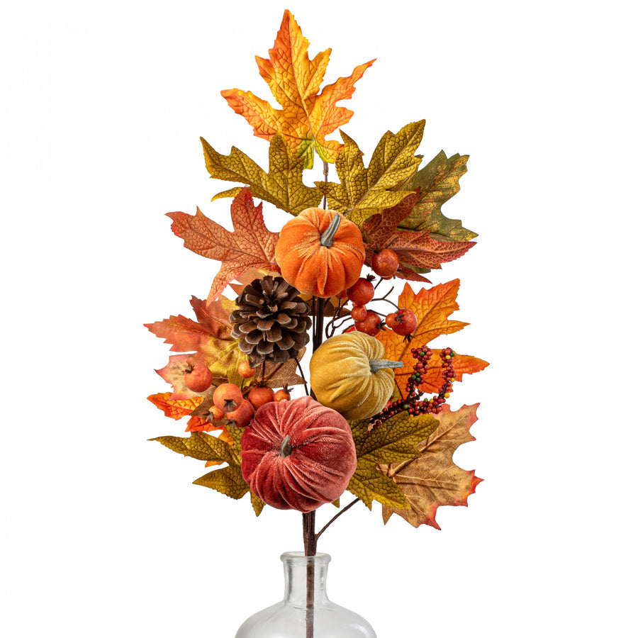 30" Maple Leaves, Pinecones & Fall Pumpkins Spray