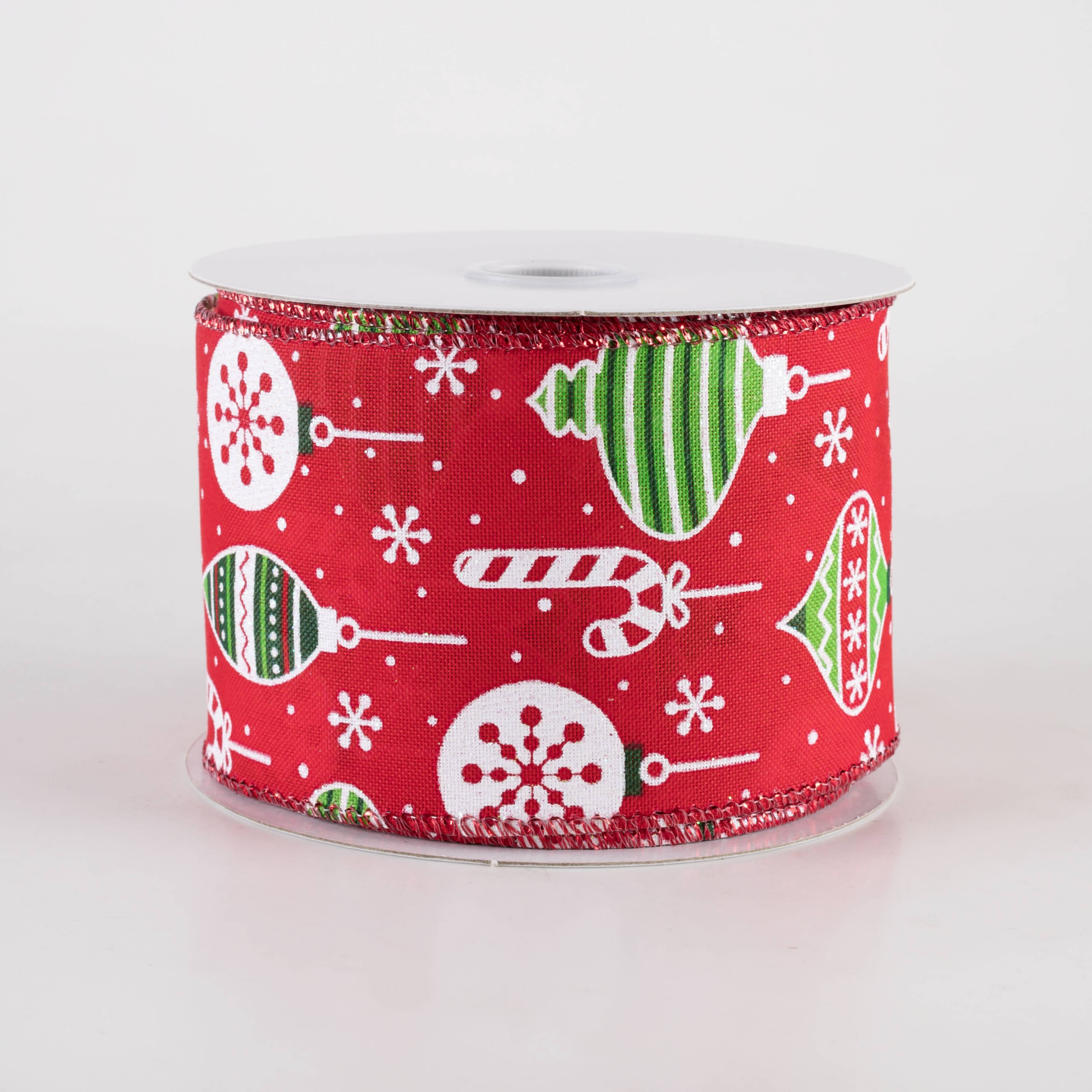 2.5" Hanging Christmas Ornaments Ribbon: Green on Red (10 Yards)