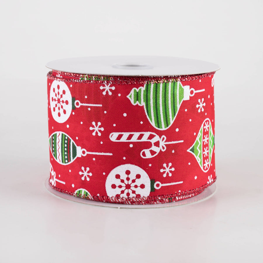 2.5" Hanging Christmas Ornaments Ribbon: Green on Red (10 Yards)
