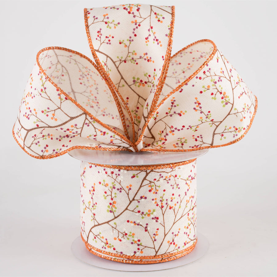 2.5" Mini Berry Branch Ribbon: Warm Fall on Cream (10 Yards)
