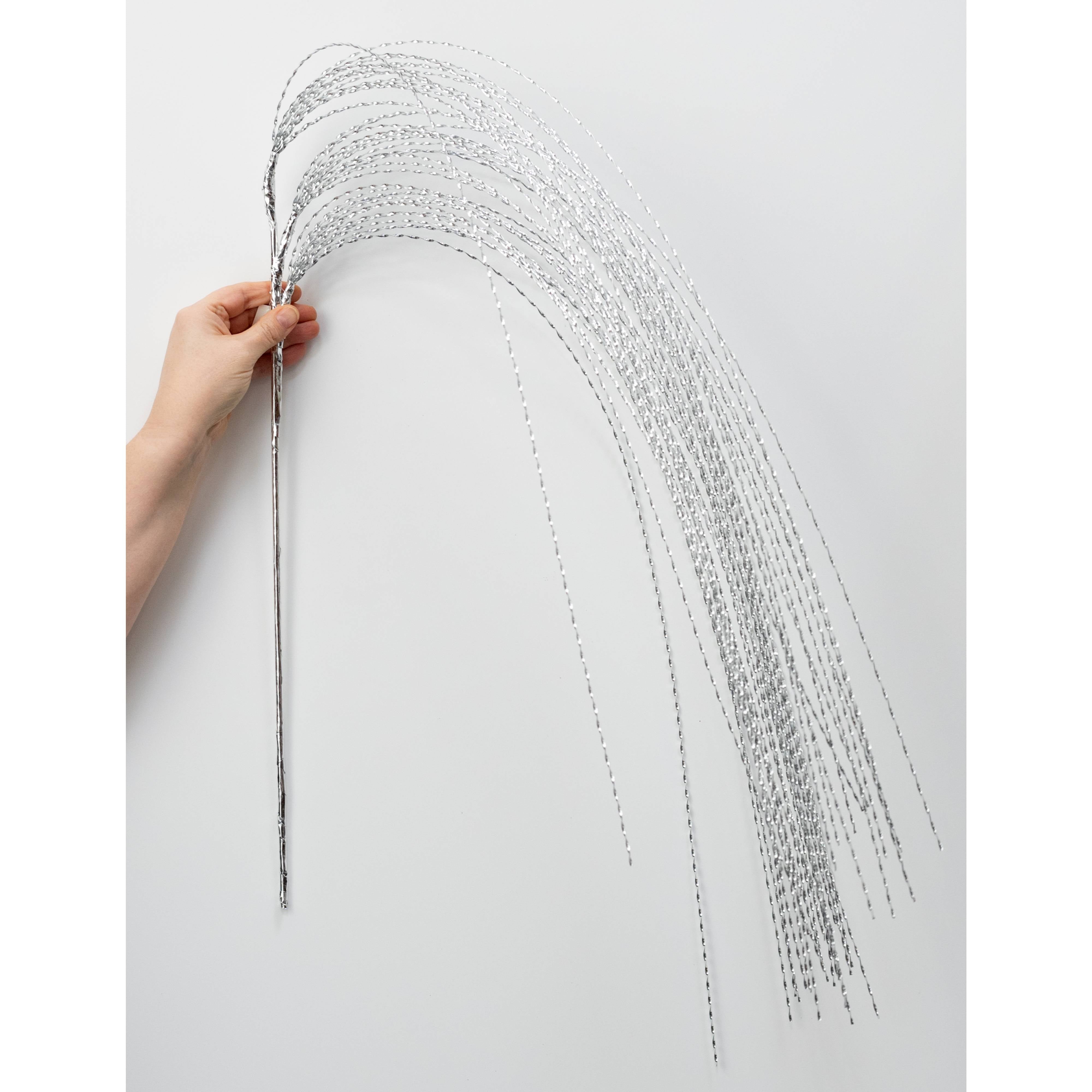 48" Metallic Twisted Grass Spray: Silver