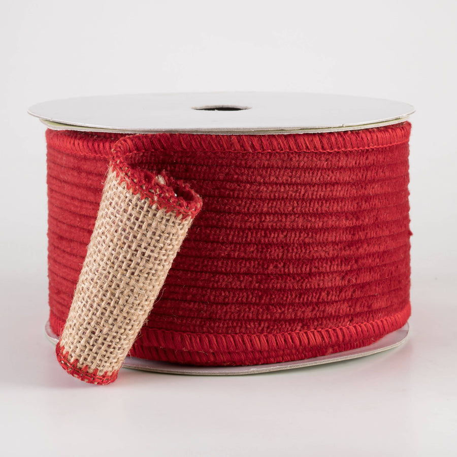 2.5" Corduroy & Burlap Double Sided Ribbon: Red (5 Yards)