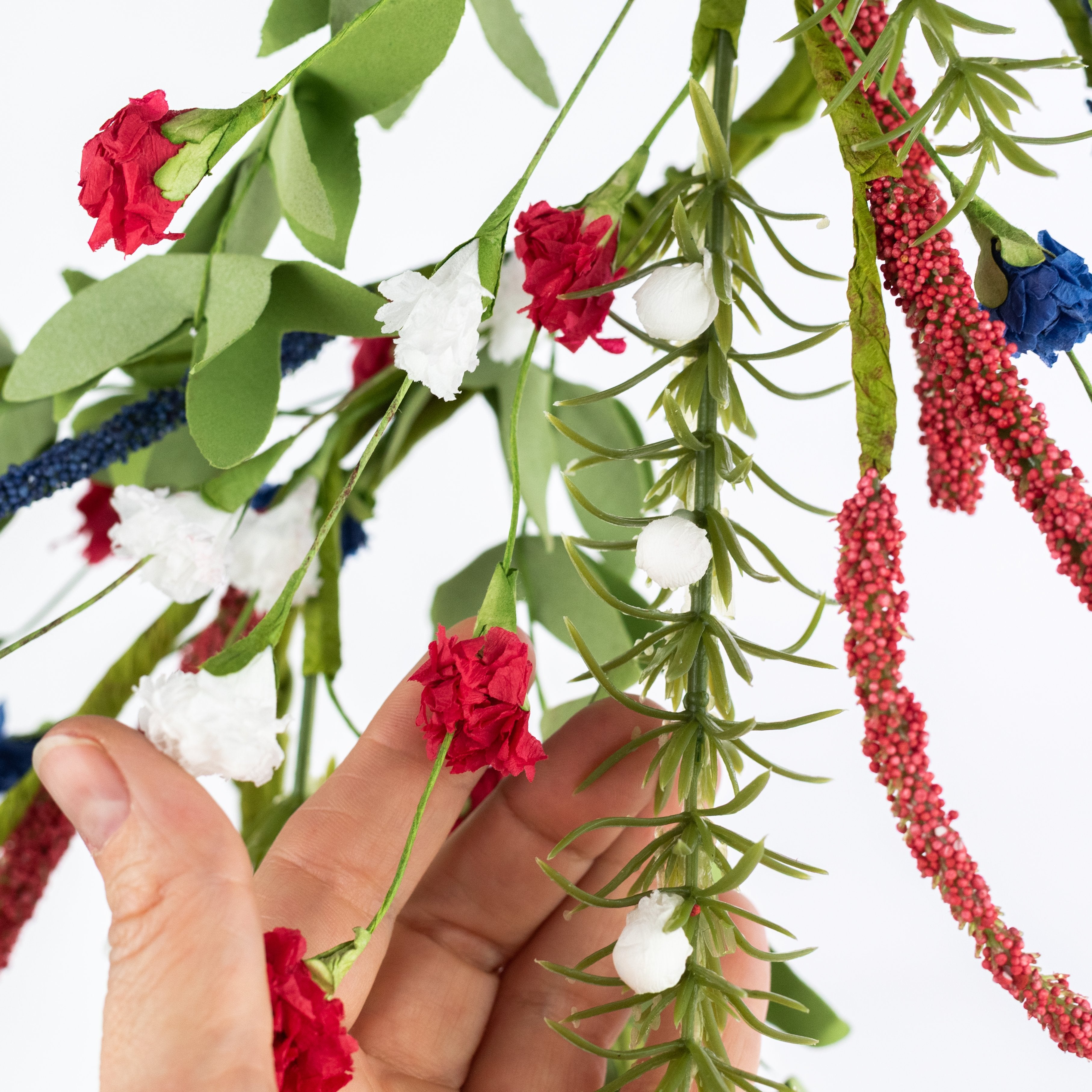 48" Paper Carnation Blossom with Heather Garland: Red, White & Blue detail photo 4