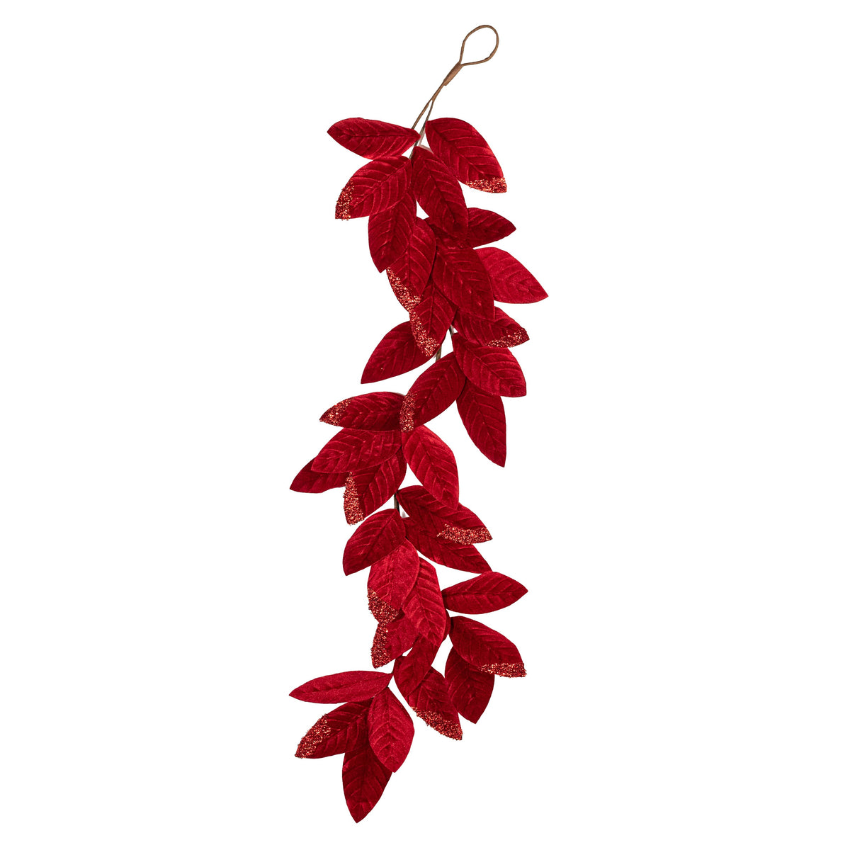 48" Velvet Magnolia Leaves Garland: Red detail photo 3