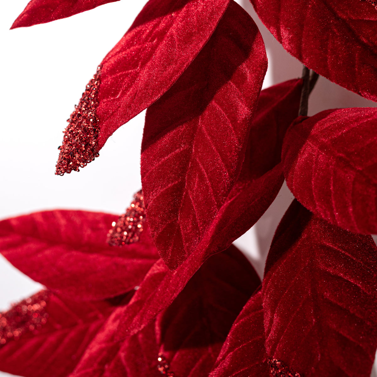48" Velvet Magnolia Leaves Garland: Red detail photo 4
