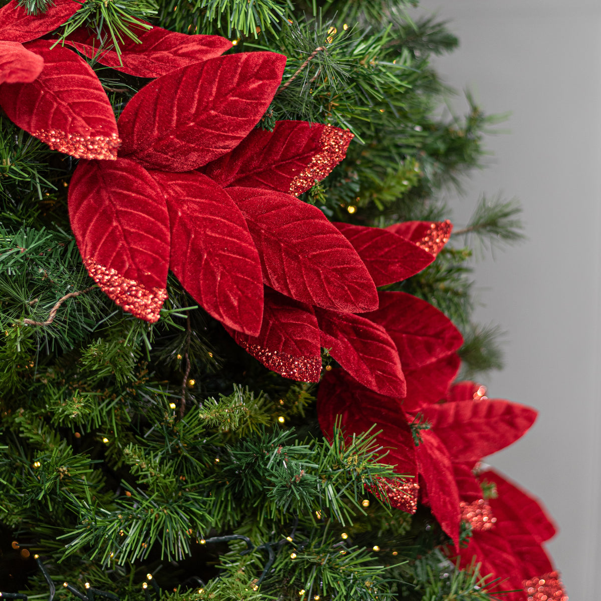 48" Velvet Magnolia Leaves Garland: Red detail photo 5