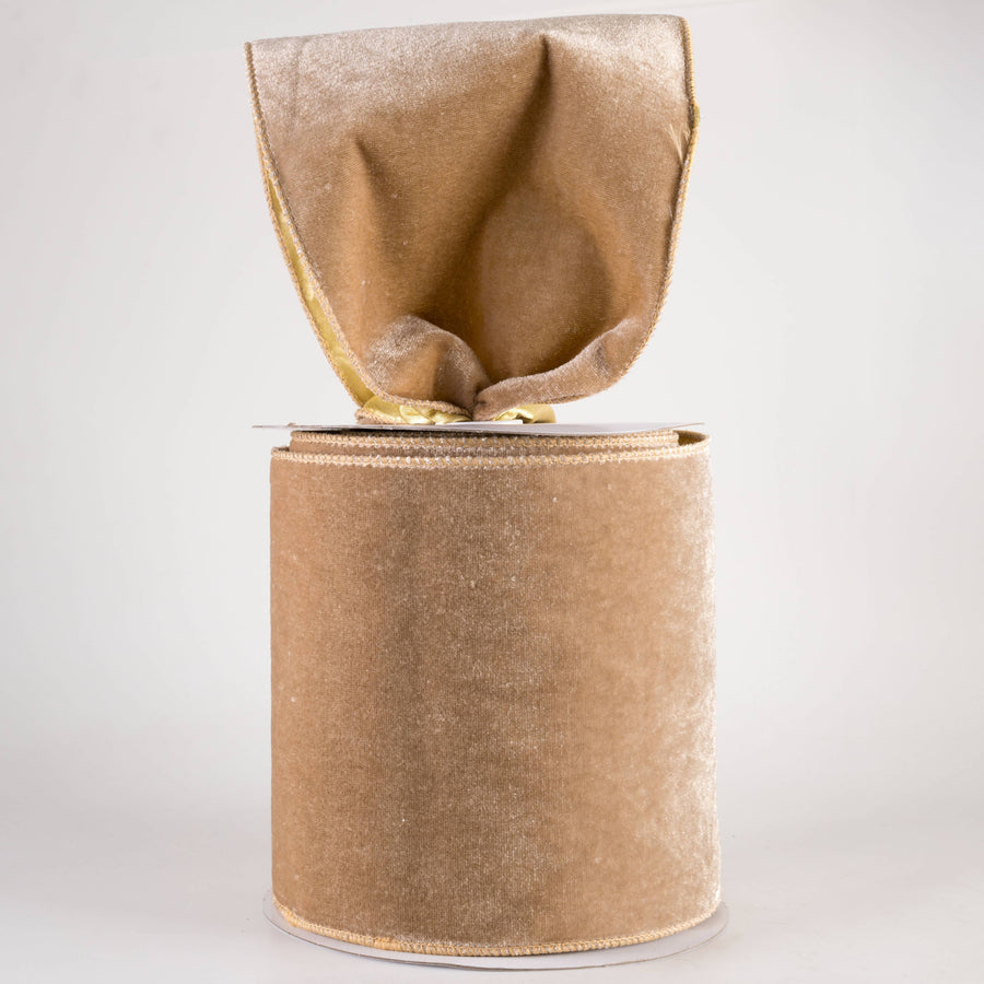 6" Deluxe Velvet Satin Backing Ribbon: Taupe (10 Yards)