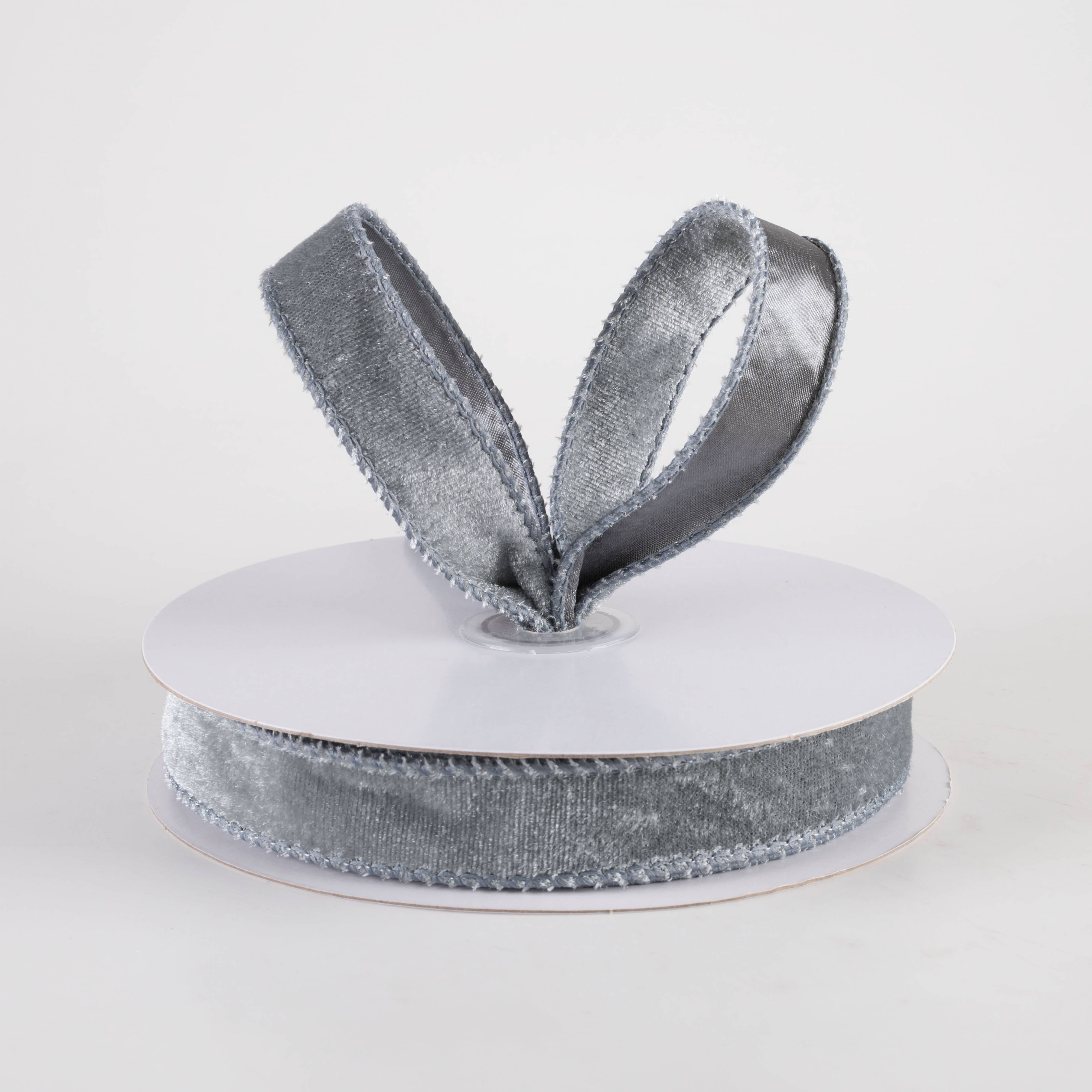 7/8" Deluxe Velvet Satin Backing Ribbon: Dark Grey (10 Yards)