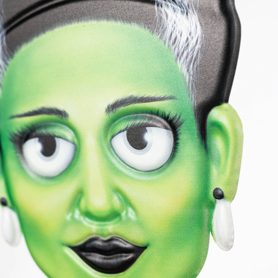 12" Embossed Metal Mrs. Frankenstein Head Decoration