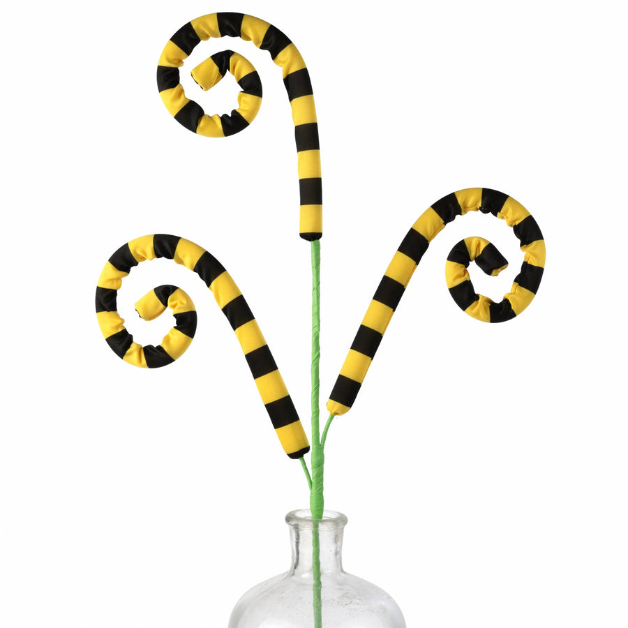 30" Fabric Stripe Curly Spray: Yellow & Black