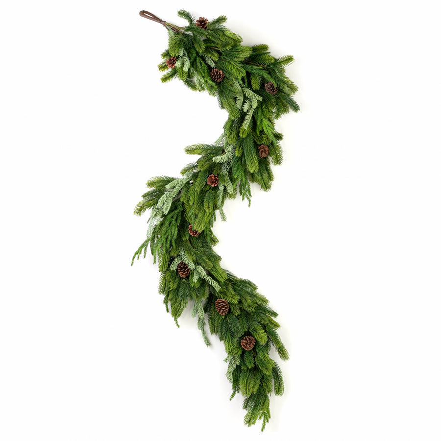 6' Deluxe Norfolk, Spruce & Juniper Cone Garland: Green