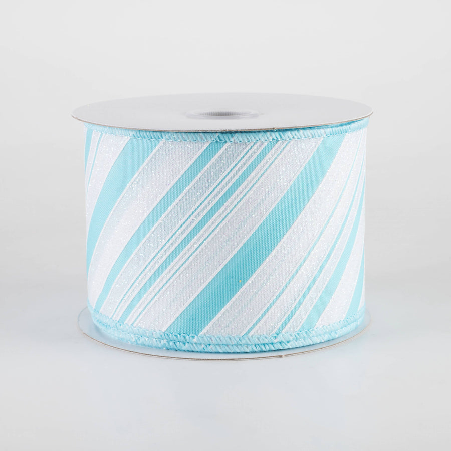 2.5" Iridescent Diagonal Stripe Candy Cane Ribbon: Blue & White (10 Yards)