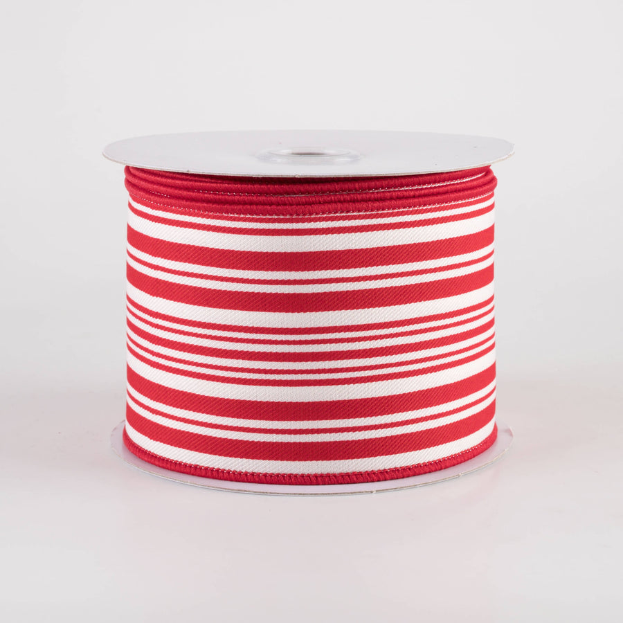2.5" Linen Varied Vertical Stripes Ribbon: Red & Ivory (10 Yards)