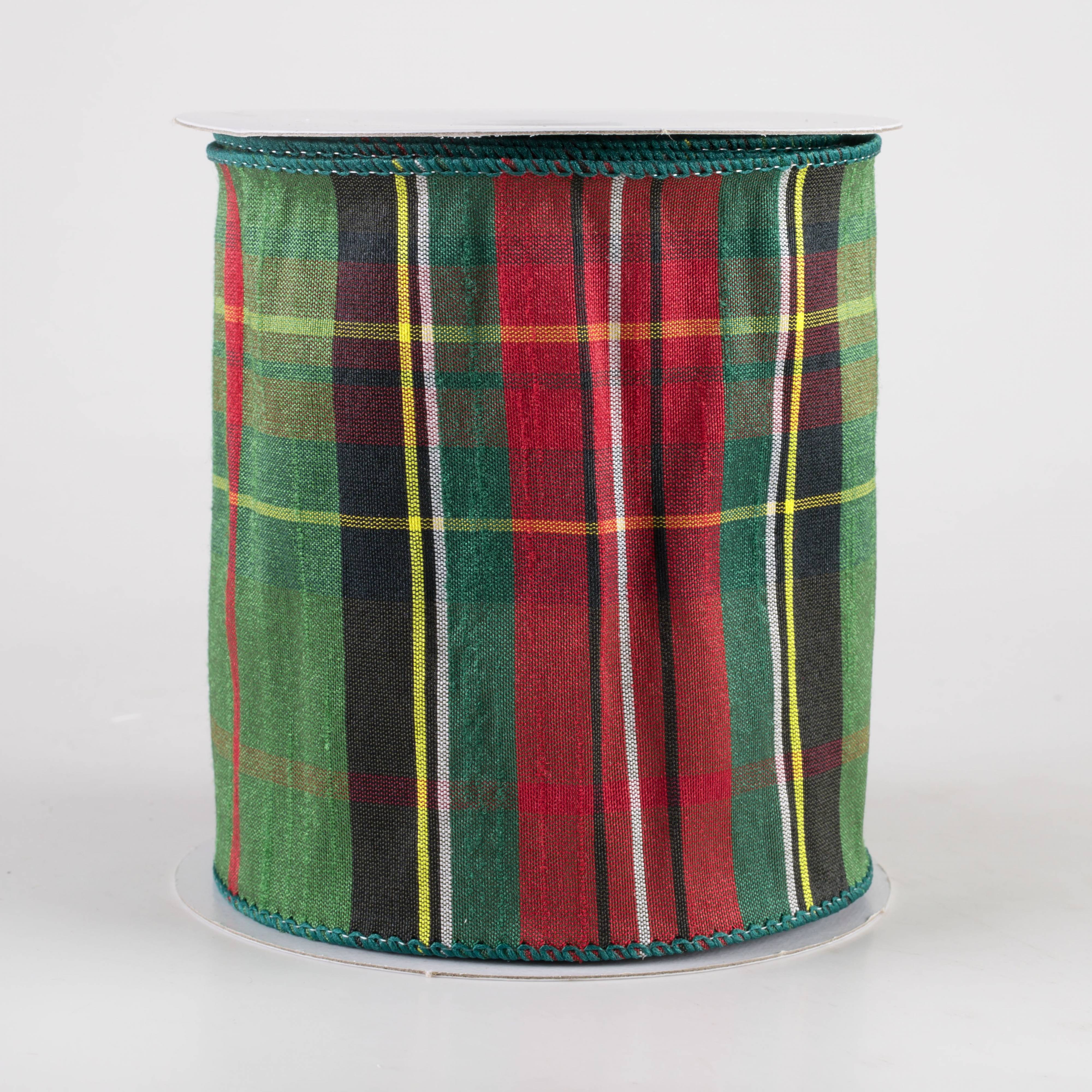 4" Traditional Tartan Plaid Ribbon: Emerald, Red, Black (10 Yards)