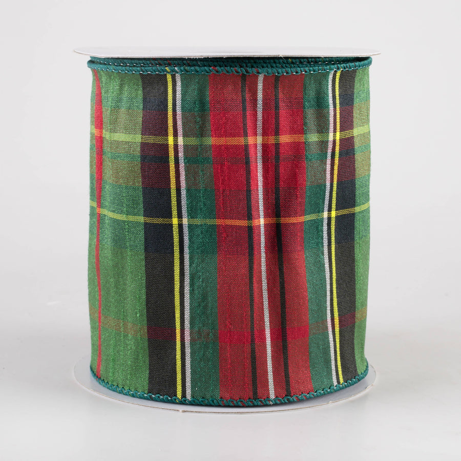 4" Traditional Tartan Plaid Ribbon: Emerald, Red, Black (10 Yards)