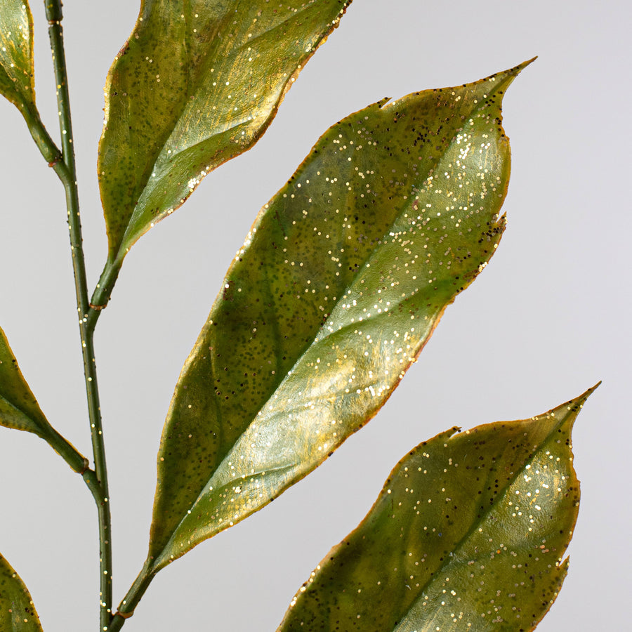 28" Metallic Magnolia Leaves Spray: Green & Gold