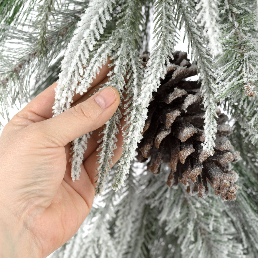 30" Flocked Mixed Pine & Cone Teardrop